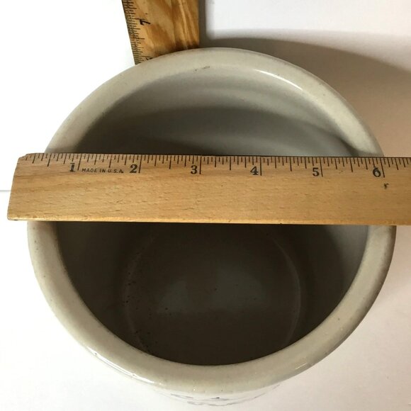 RRP Co 2 Qt Crock High Jar Sue’s Kitchen Blue Script Stoneware Roseville VTG USA - Picture 5 of 5